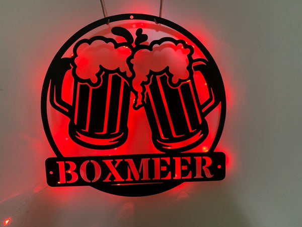 Custom Beer Bar Metal Wall Art With Led Lights, Personalized Beer Mug Cheers Metal Name Sign, Drink Bar Pub Man Cave Metal Sign