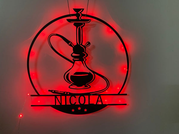 Custom Shisha Hookah Metal Wall Art Led Lights, Personalized Smoke Shop Metal Name Sign, Shisha Smoking Lounge Metal Led Wall Sign