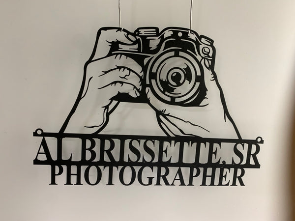 Personalized Photographer Metal Name Sign, Custom Camera Metal Wall Art, Camera Photography Metal Sign, Photo Studio Metal Wall Sign Decor