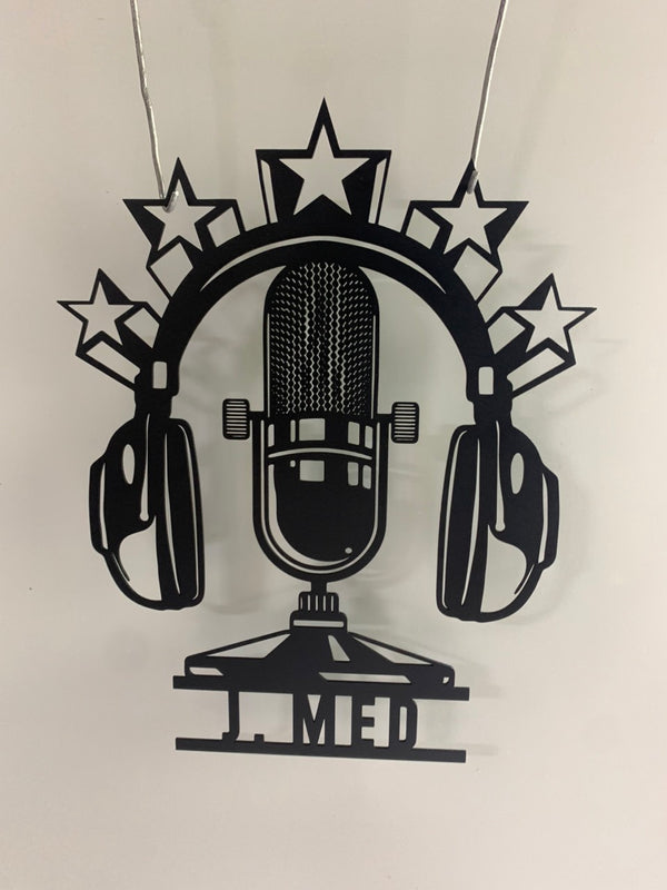 Custom Music Audio Studio Metal Wall Art, Personalize Microphoned Headphones Name Sign, Music Studio Headphone Metal Wall Sign