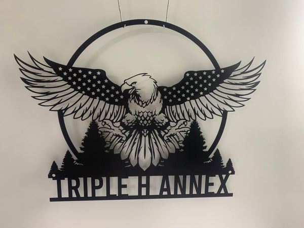 Custom American Eagle Metal Wall Art, Personalized Us Eagle Metal Name Sign, Forest Eagle Man Cave Cabin Metal Wall Sign