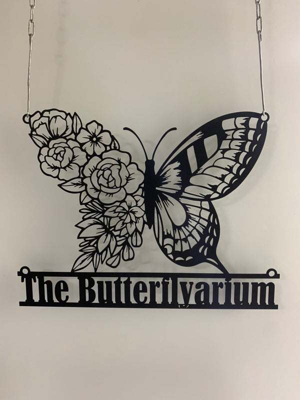 Personalized Floral Butterfly Metal Name Sign, Custom Butterfly Monogram Metal Wall Art, Butterfly Lover Metal Garden Sign
