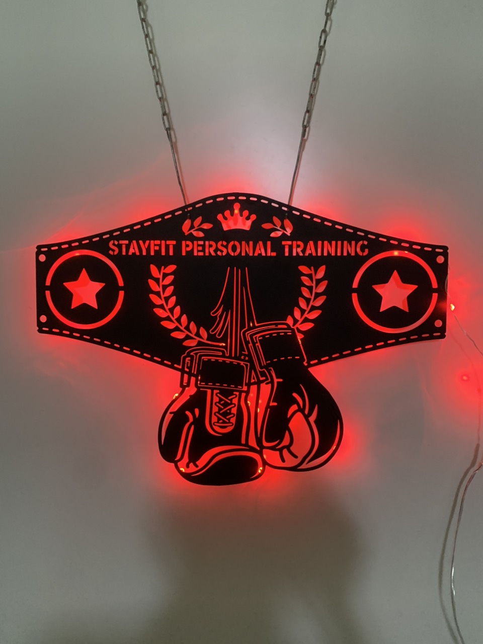 Custom Boxing Gloves Metal Wall Art With Led Light, Personalized King Boxer Belt Metal Name Sign, Boxer Gym Room Man Cave Wall Led Decor