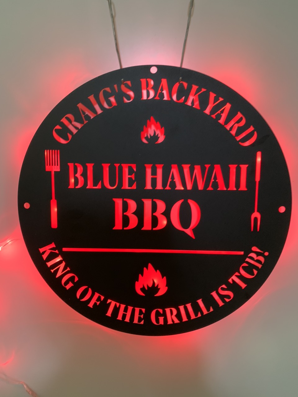 Custom Bbq Grill Metal Wall Art With Led Lights, Personalized Grilling Kitchen Metal Name Sign, Bbq And Grill Backyard Metal Wall Led Sign