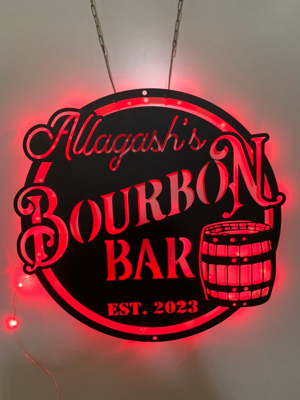 Custom Bourbon Bar Metal Wall Art With Led Light, Personalized Whiskey Cocktail Drinking Name Metal Sign, Home Pub Gin Bar Led Metal Decor
