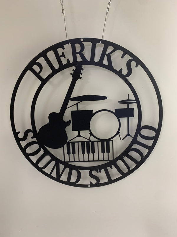 Custom Music Instrument Metal Sign, Music Band Metal Wall Decor, Personalized Music Studio Metal Sign, Guitar And Drum Metal Wall Art