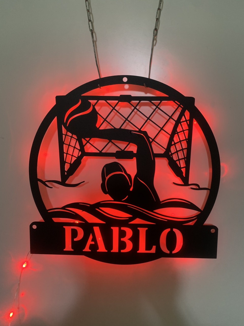 Personalized Water Polo Metal Sign With Led Lights, Custom Water Polo Sports Metal Wall Art, Water Polo Player Name Sign, Water Sport Metal Decor