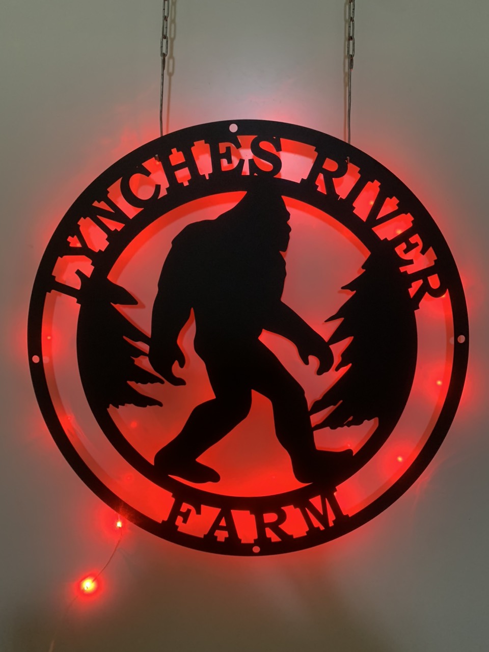 Custom Bigfoot Forest Metal Wall Art With Led Lights, Personalized Sasquatch Metal Sign, Walking Bigfoot Lodge Cabin Metal Wall Decor