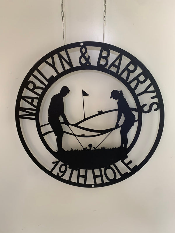 Custom Golf Metal Sign, Personalized Couple Golfer Name Sign, Golf Metal Wall Art, 19th Hole Metal Sign, Golf Monogram Metal Sign