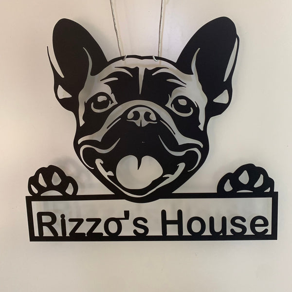 Custom French Bulldog Family Name Metal Sign, Personalized Frenchie Metal Wall Decor, Custom Home Address Dog Name Metal Sign