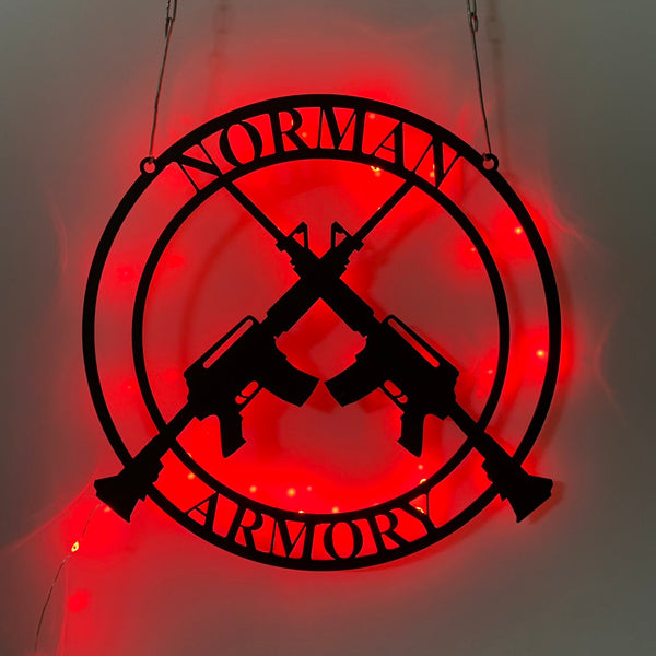 Custom Gun Metal Wall Art Led Lights, Personalized 2nd Amendment Gun Metal Sign, Armory Metal Wall Decor, Military Gun Metal Led Sign