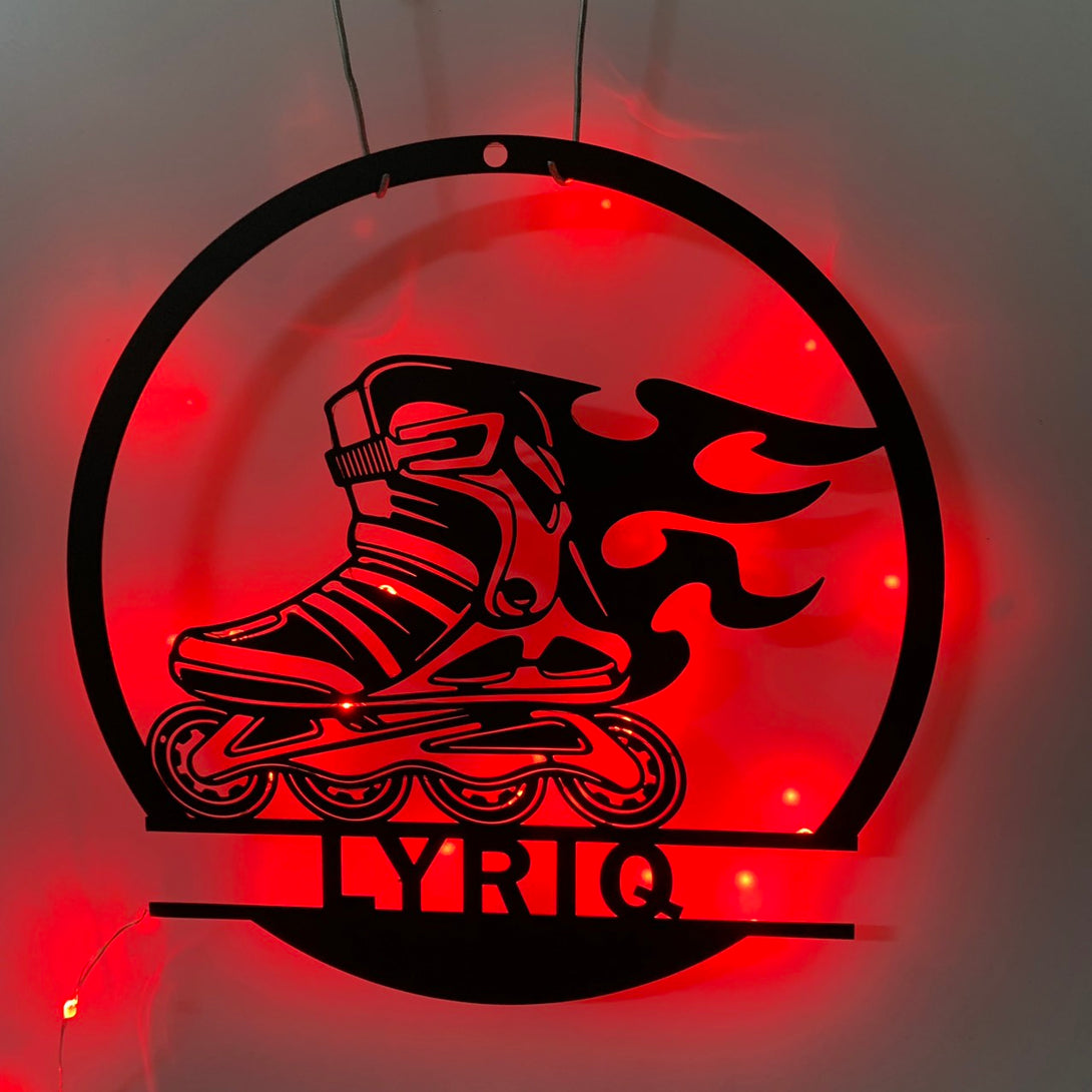 Personalized Roller Skate Metal Wall Art With Led Lights, Roller Skate Metal Wall Led Room Decor, Custom Roller Skater Metal Name
