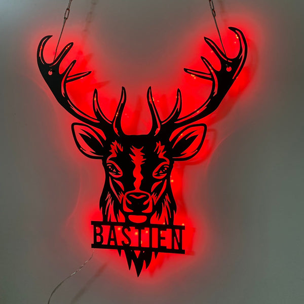 Custom Deer Head Monogram Metal Sign Led Lights, Personalized Deer Hunter Metal Wall Art, Deer Hunting Man Cave Cabin Metal Wall Hanging