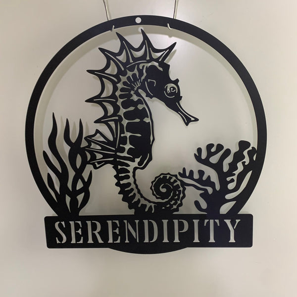 Custom Seahorse Metal Name Sign, Personalized Seahorse Metal Wall Art, Seahorse Reef Aquarium Metal Sign Decor With Custom Name