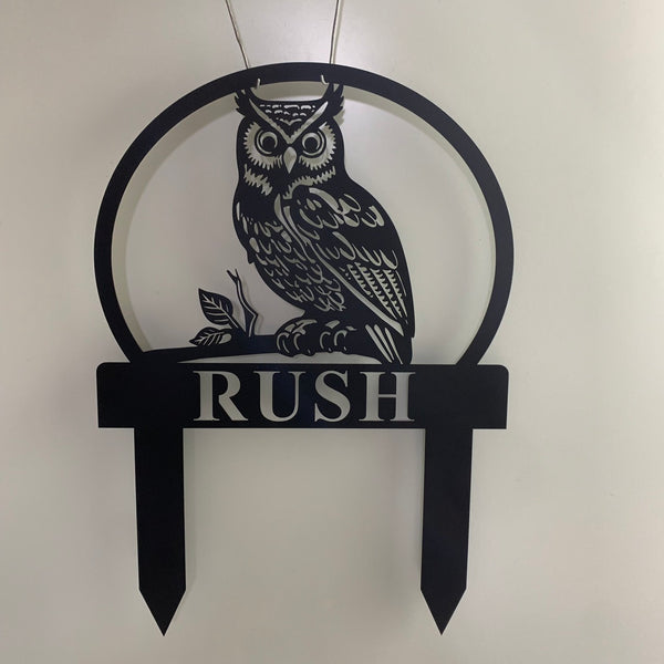 Custom Owl Metal Garden Sign, Owl On Branch Garden Metal Stake, Personalized Owl Garden Name Metal Sign, Owl Lawn Garden Metal Yard Sign Decor