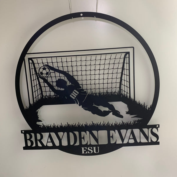 Custom Goalkeeper Goalie Soccer Metal Wall Art, Personalized Football Player Metal Name Sign Decor, Man Soccer Metal Wall Sign