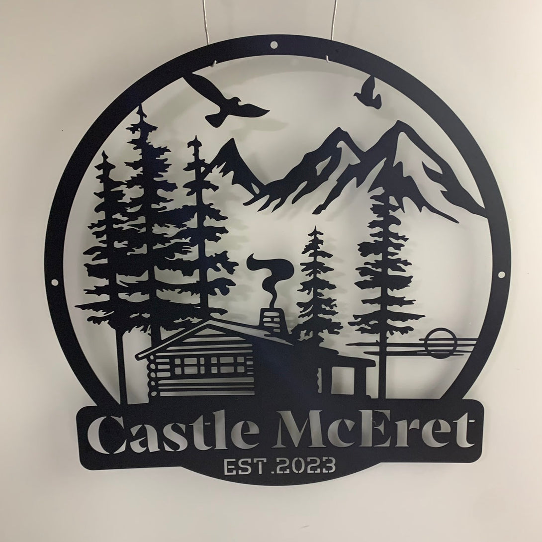 Custom Cabin Metal Wall Art, Personalized Cabin Metal Name Sign, Metal Cabin Lake House Camp Sign, Outdoor Cabin Man Cave Metal Wall Sign