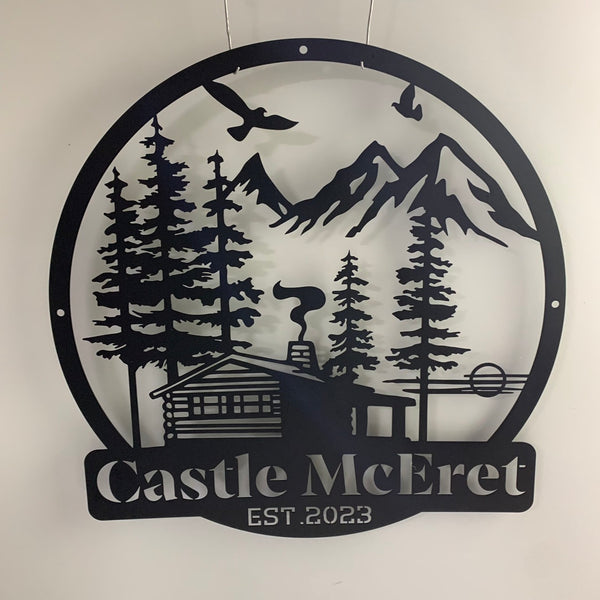 Custom Cabin Metal Wall Art, Personalized Cabin Metal Name Sign, Metal Cabin Lake House Camp Sign, Outdoor Cabin Man Cave Metal Wall Sign