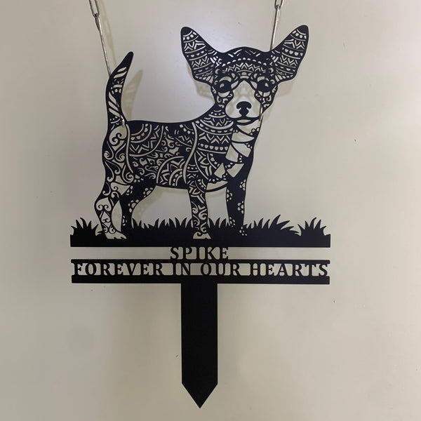 Custom Chihuahua Mandala Garden Stake Metal, Personalized Chihuahua Zentangle Metal Yard Art, Dog Loss Garden Metal Yard Sign