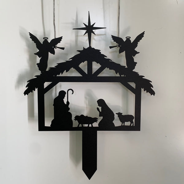 Christmas Xmas Jesus And Mary Nativity Scene Yard Garden Sign, Holy Night With Manger Metal Garden Stake, Outdoor Metal Nativity Metal Stake