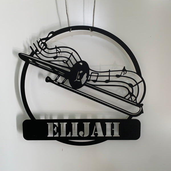 Custom Trombone Musical Instrument Metal Wall Art, Personalized Trombone Player Metal Name Sign, Jazz Music Classical Room Metal Wall Sign