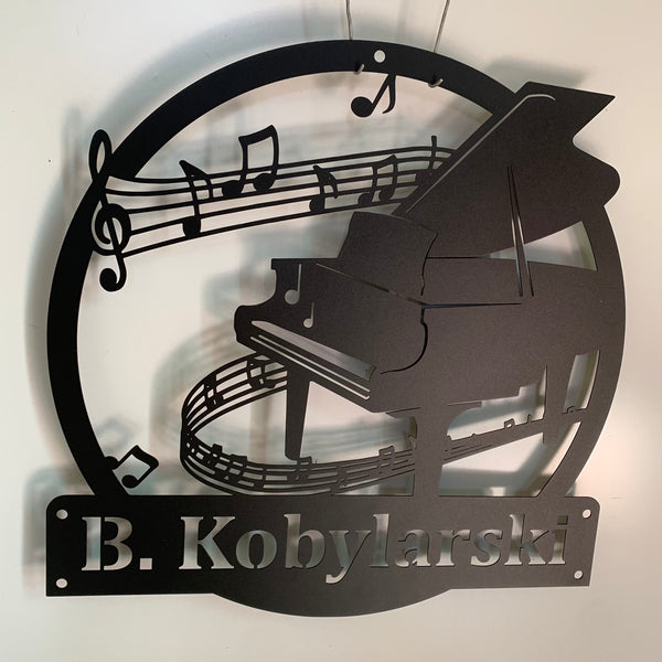 Personalized Piano Monogram Metal Wall Art, Custom Name Piano Musician Metal Sign, Piano Music Studio Name Sign, Musical Metal Wall Hanging