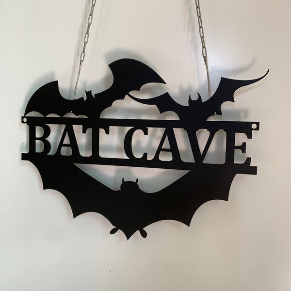 Custom Name Bats Cave Metal Wall Art Sign, Personalized Halloween Bat Metal Name Sign, Bats Front Door Address Metal Wall Sign