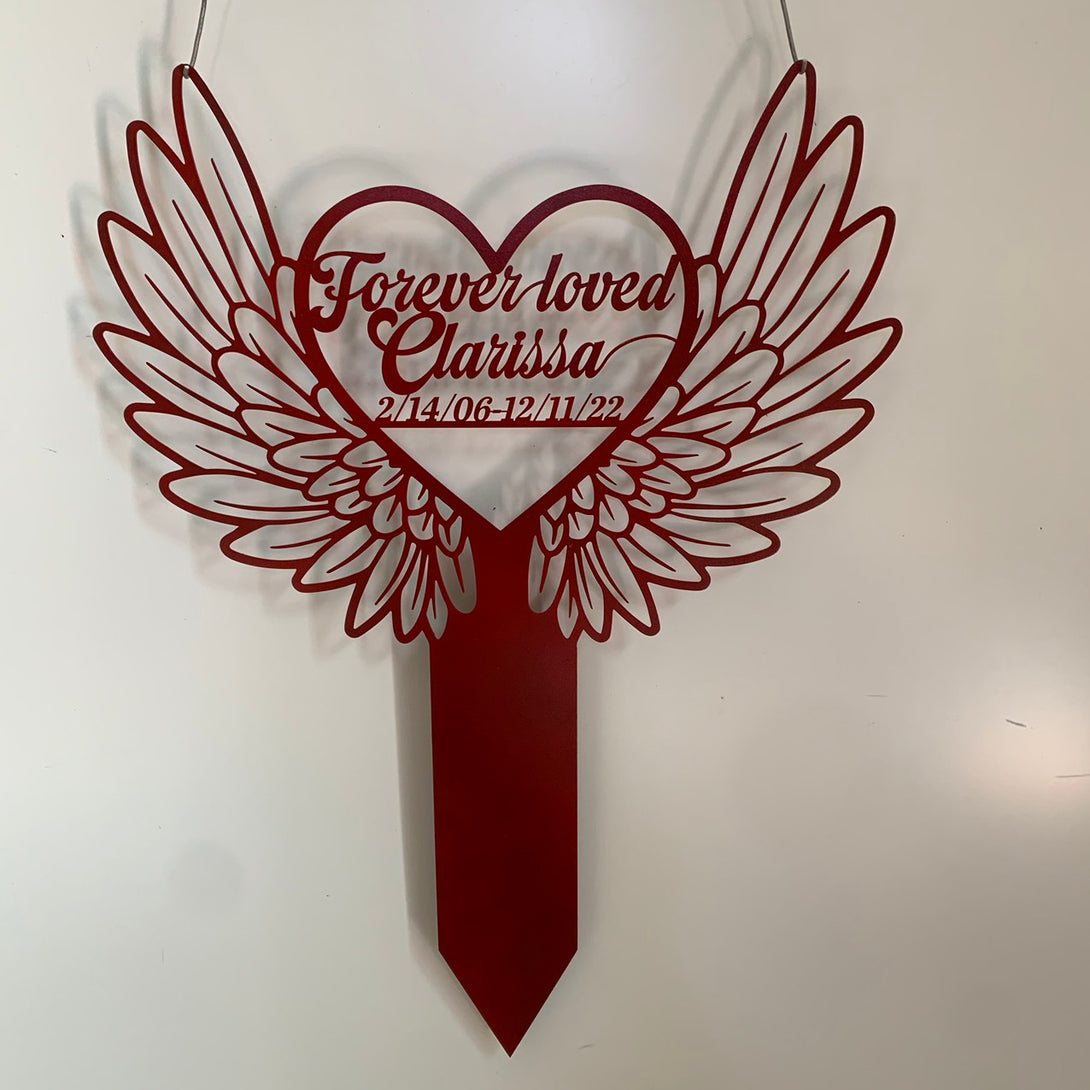 Personalized Heart With Wings Memorial Stake, Loss Of Loved One Metal Stake, Sympathy Metal Grave Marker, Remembrance Metal Garden Sign