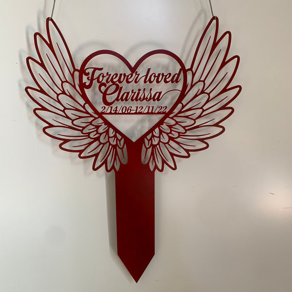 Personalized Heart With Wings Memorial Stake, Loss Of Loved One Metal Stake, Sympathy Metal Grave Marker, Remembrance Metal Garden Sign