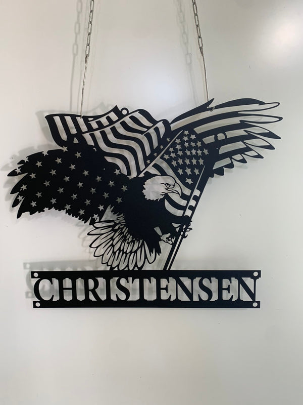Custom United States Flag Eagle Metal Name Sign, American Flag Metal Wall Art, Us Metal Eagle Sign, Patriotic Metal Wall Decor