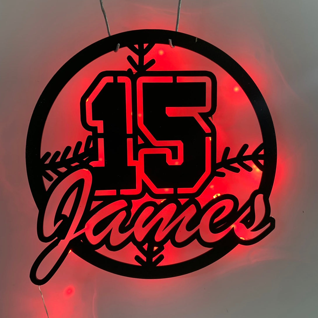 Custom Baseball Metal Wall Art With Led Lights, Personalized Baseball Player Metal Name Sign, Softball Sport Metal Wall Led Decor