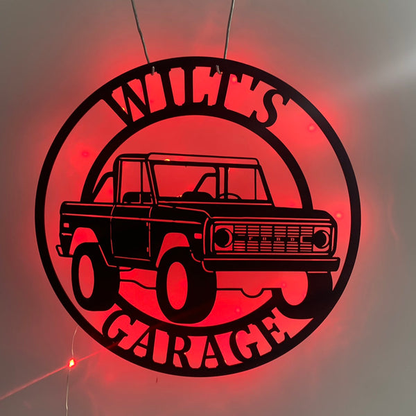 Custom Car Garage Metal Sign With Led Lights, Personalized Metal Car Signs For Garage, Car Garage Man Cave Workshop Metal Wall Sign