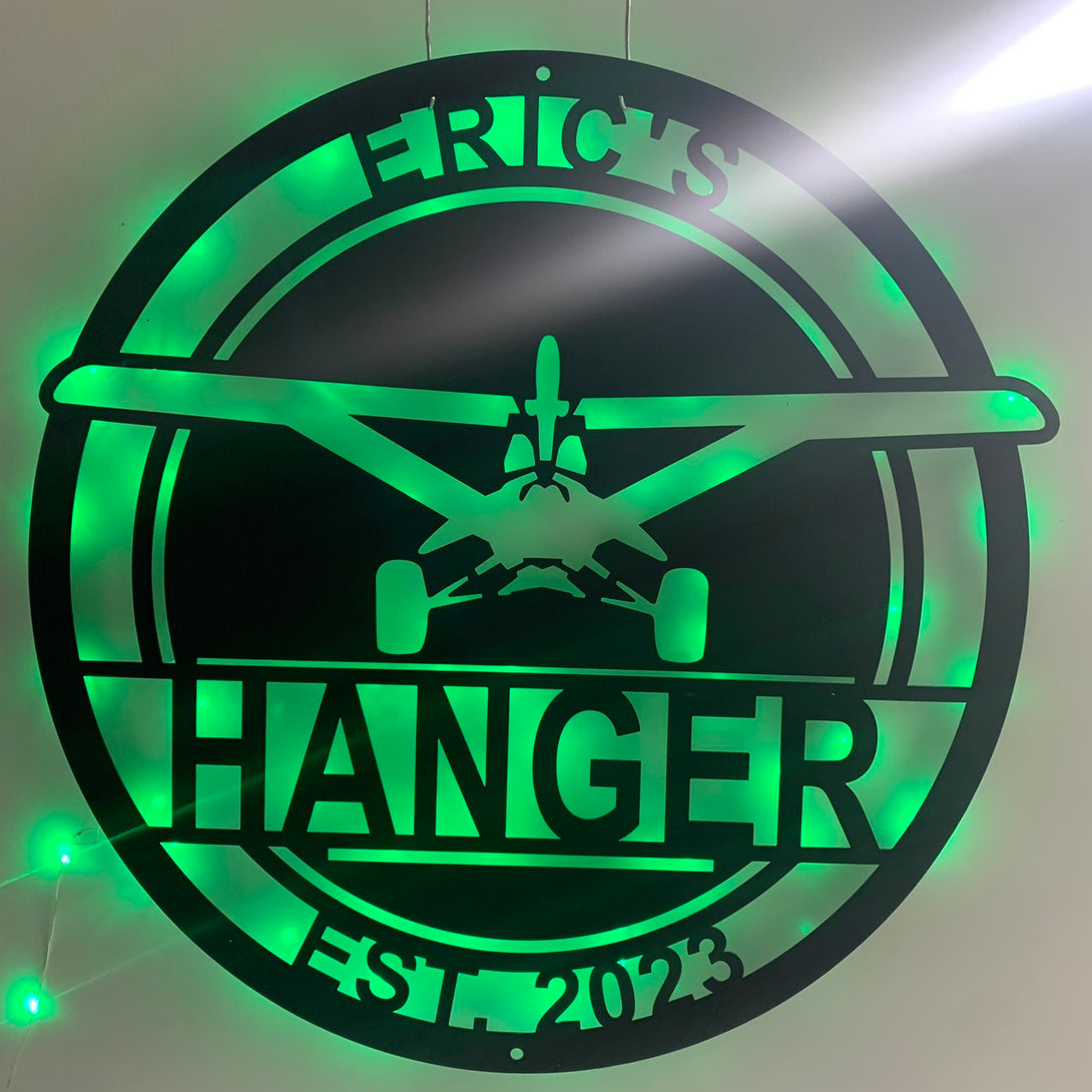 Custom Airplane Metal Wall Art With Led Light, Personalized Pilot Metal Name Sign, Aircraft Hangar Metal Wall Led Decor, Airforce Mancave Sign
