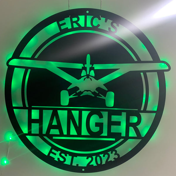 Custom Airplane Metal Wall Art With Led Light, Personalized Pilot Metal Name Sign, Aircraft Hangar Metal Wall Led Decor, Airforce Mancave Sign