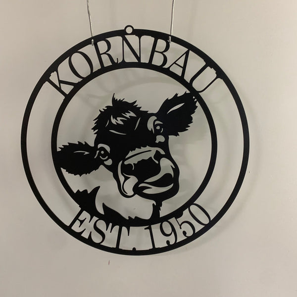 Personalized Cow Monogram Metal Farm Sign, Cow Ranch Farm Metal Sign, Custom Cow Cattle Metal Wall Art, Cow Metal Farmhouse Sign Decor