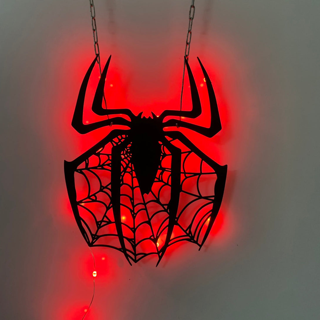 Spider Web Metal Wall Art With Led Lights, Halloween Spider Led Metal Sign, Halloween Spider Kid Room Nursery Metal Wall Decor