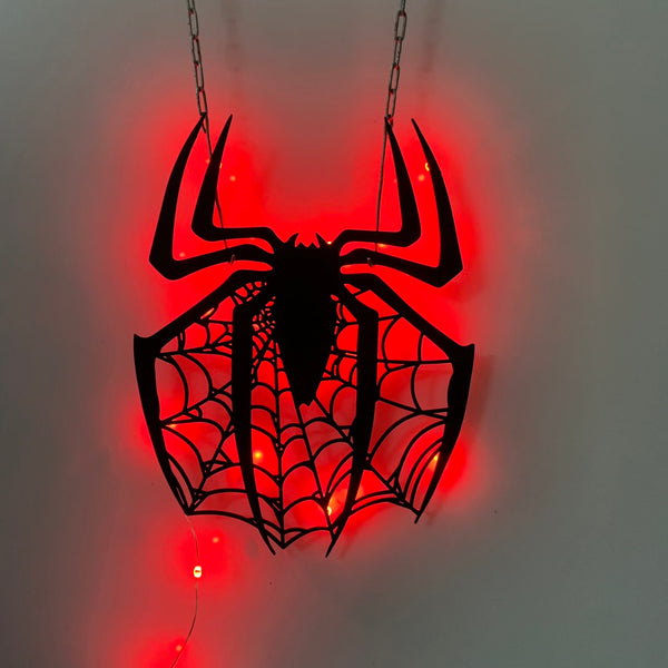 Spider Web Metal Wall Art With Led Lights, Halloween Spider Led Metal Sign, Halloween Spider Kid Room Nursery Metal Wall Decor