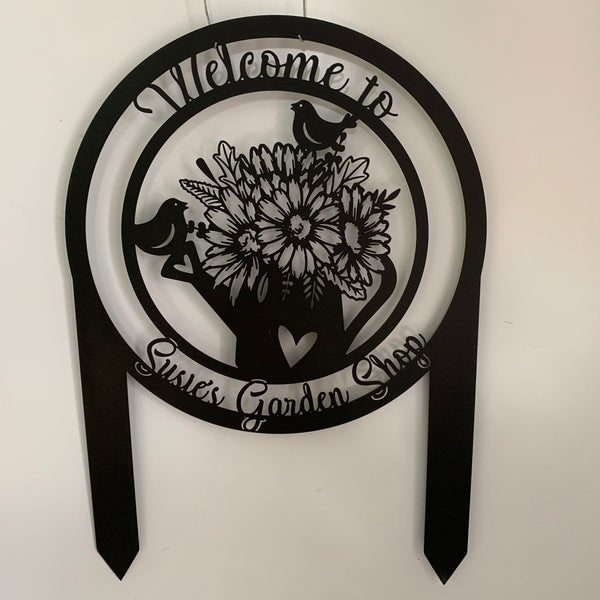 Custom Flower Garden Metal Stake, Personalized Metal Garden Name Yard Sign, Metal Outdoor Garden Stake, Welcome Sign Garden Metal Stake