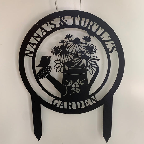 Custom Flower Garden Watering Can Metal Stake, Personalized Metal Garden Yard Sign, Metal Outdoor Garden Stake, Welcome Sign Garden Metal Stake