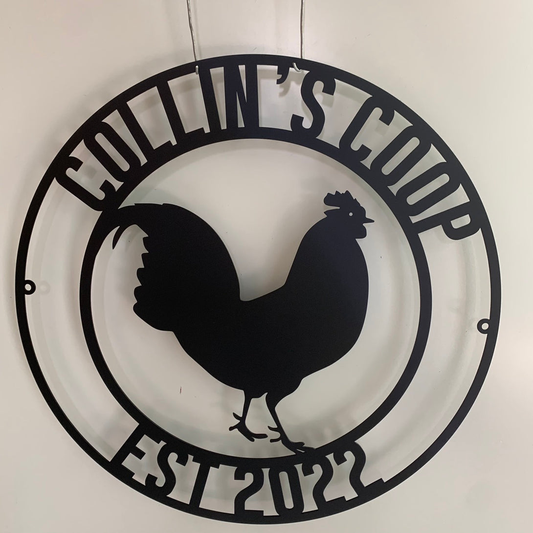 Personalized Name Rooster Monogram Metal Wall Art, Custom Chicken Coop Metal Farm Sign, Rooster Farmhouse Metal Wall Sign Decor