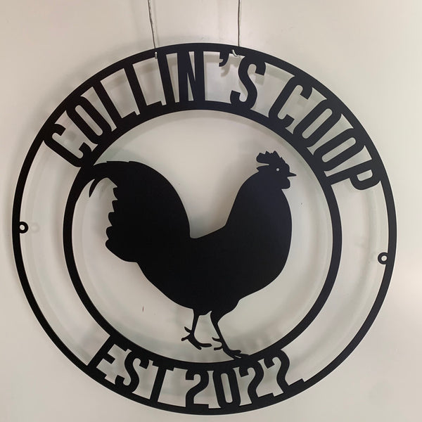 Personalized Name Rooster Monogram Metal Wall Art, Custom Chicken Coop Metal Farm Sign, Rooster Farmhouse Metal Wall Sign Decor