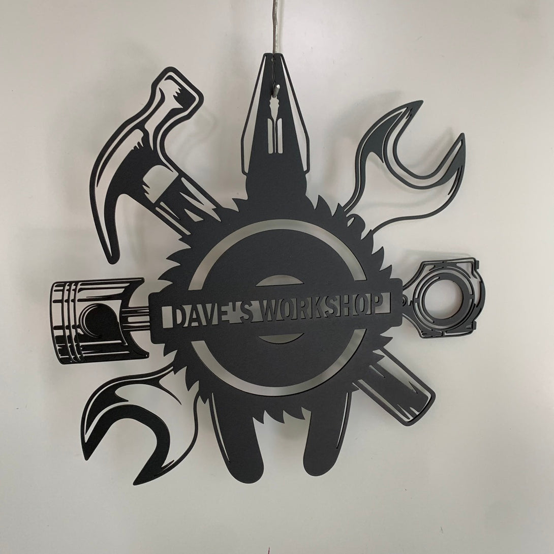 Custom Mechanic Workshop Metal Wall Art, Personalized Workshop Builder Metal Name Sign, Workshop Carpenter Man Cave Metal Wall Decor