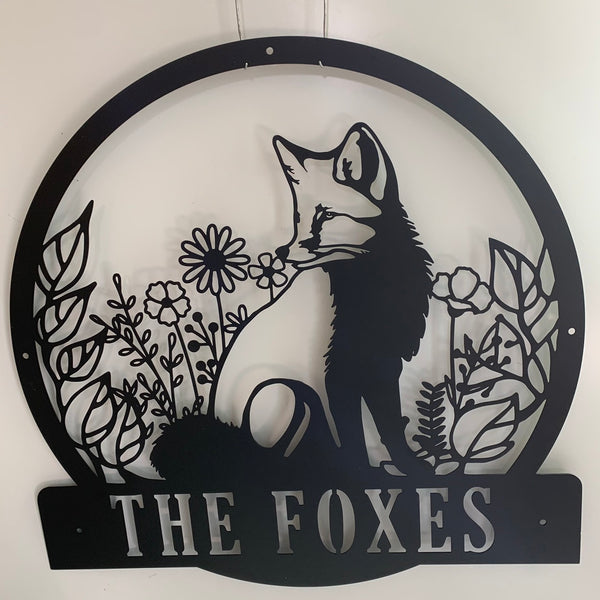 Personalized Floral Fox Metal Wall Art, Fox With Flowers Metal Name Sign, Fox Wild Animal Metal Wall Sign Decor, Fox Laser Cut Metal Hanger Sign