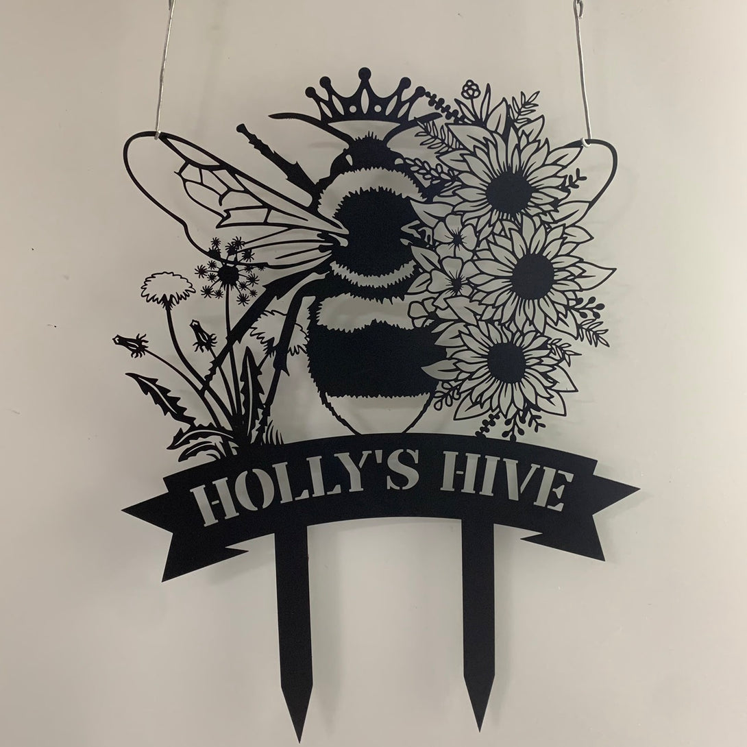Personalized Honey Bee Metal Garden Stakes, Custom Queen Bee Metal Garden Name Sign, Bee Flowers Metal Garden Yard Sign