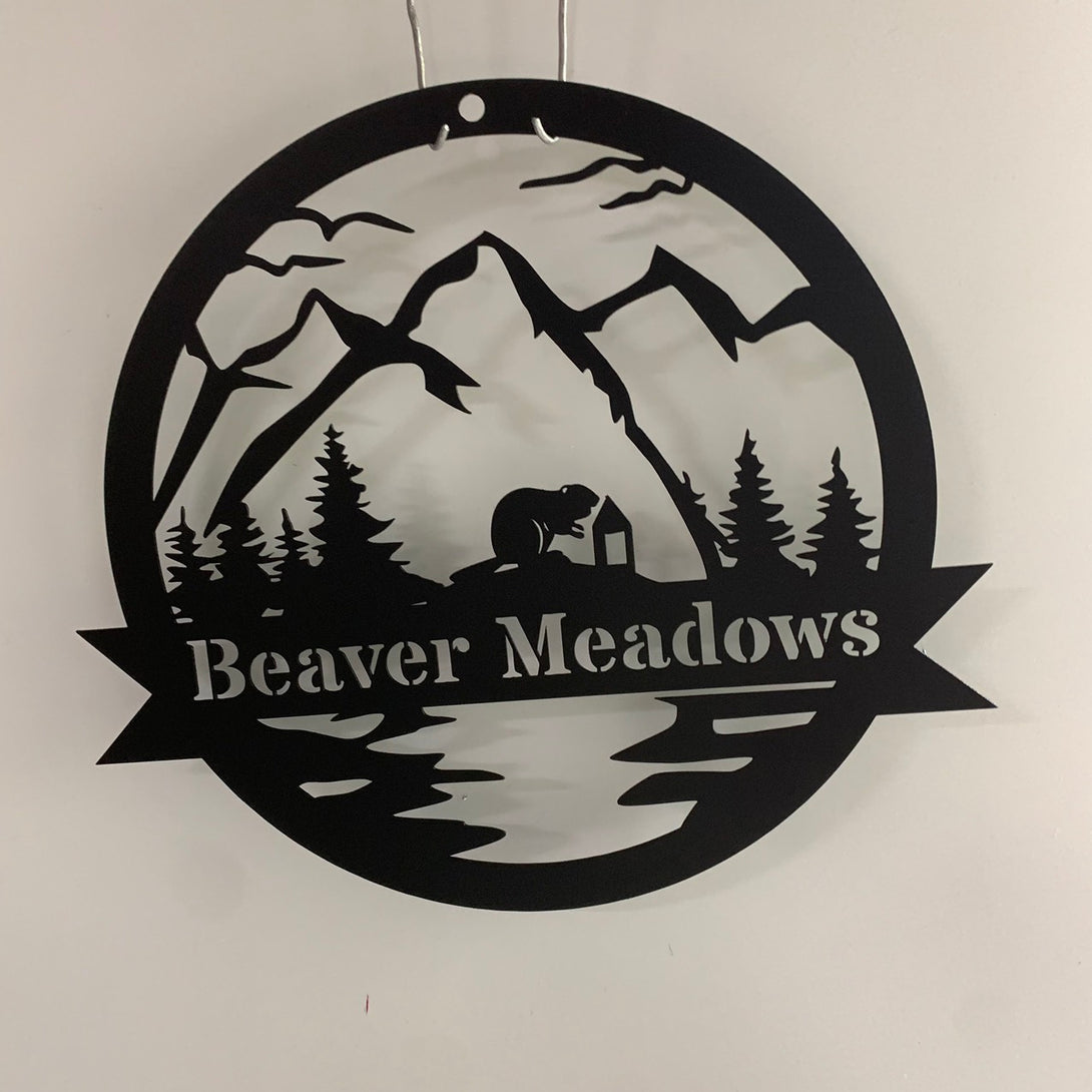 Custom Beaver Metal Sign, Personalized Beaver Metal Wall Art, Outdoor Camping Site Metal Decor, Custom Beaver Mountain Scene Cabin Metal Wall Sign