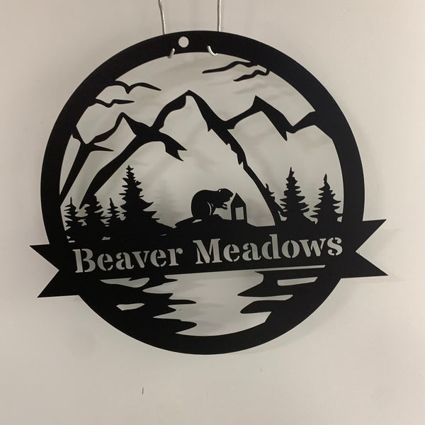 Custom Beaver Metal Sign, Personalized Beaver Metal Wall Art, Outdoor Camping Site Metal Decor, Custom Beaver Mountain Scene Cabin Metal Wall Sign