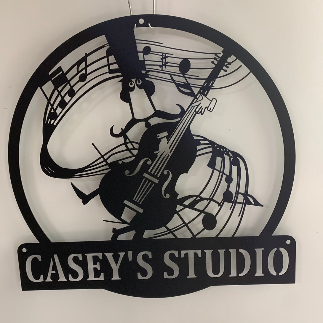 Custom Violin Musical Instrument Metal Wall Art, Personalized Violin Teacher Metal Name Sign, Double Bass Lover Music Studio Metal Wall Led Decor