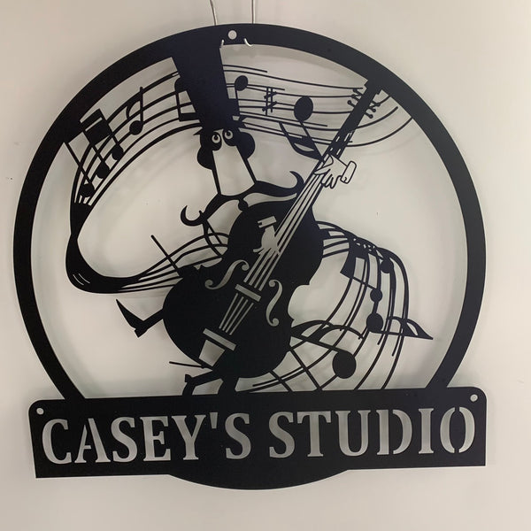Custom Violin Musical Instrument Metal Wall Art, Personalized Violin Teacher Metal Name Sign, Double Bass Lover Music Studio Metal Wall Led Decor