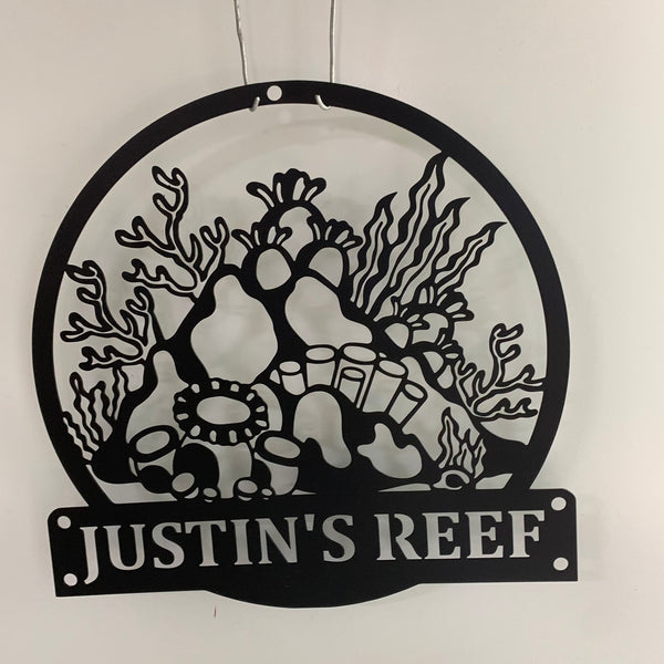 Custom Coral Reef Metal Wall Art, Personalized Coral Reef Metal Name Sign, Coral Reef Beach House Metal Wall Sign Decor