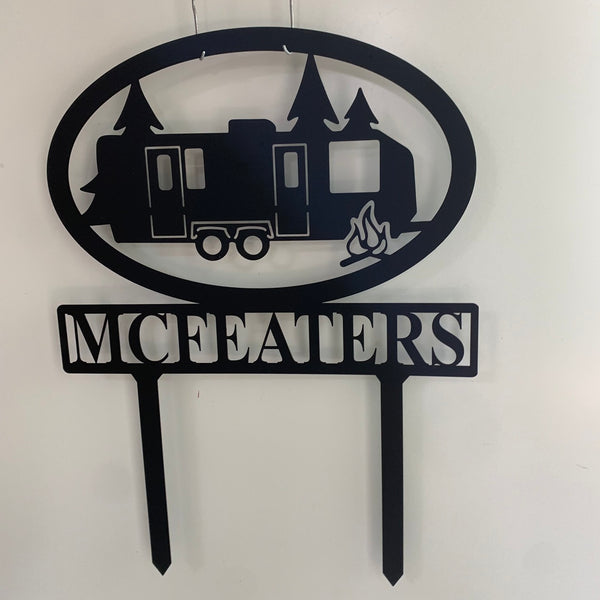 Custom Camping Van Metal Garden Stake, Travel Trailer Rv Camper Metal Name Sign, Personalized Family Name Campsite Metal Stake